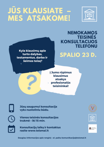 Nemokamos teisinės konsultacijos telefonu „Lietuvos teismai: Jūs klausiate – mes atsakome!“ 